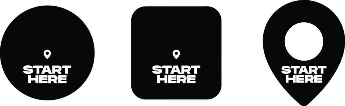 Start here icon set with different shape styles for navigation