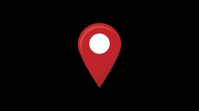 Red glowing map pin pointer icon on black background, navigation and location concept vector illustration