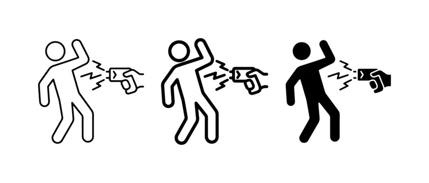 Taser gun shocking person silhouette for logo