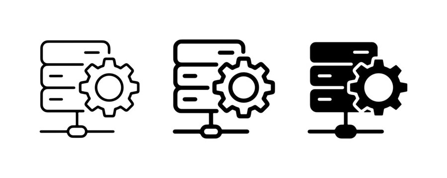 Database icons set with server, gear and connection for technology and data management