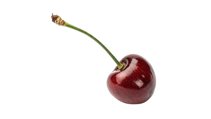 Single fresh ripe sweet red cherry berry fruit with green stem isolated on transparent background © Hanna