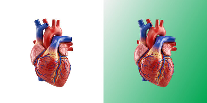 Human heart anatomy model with major blood vessels 3D render