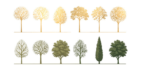 Fototapeta premium Set of various flat trees for architectural design and landscape planning in different styles