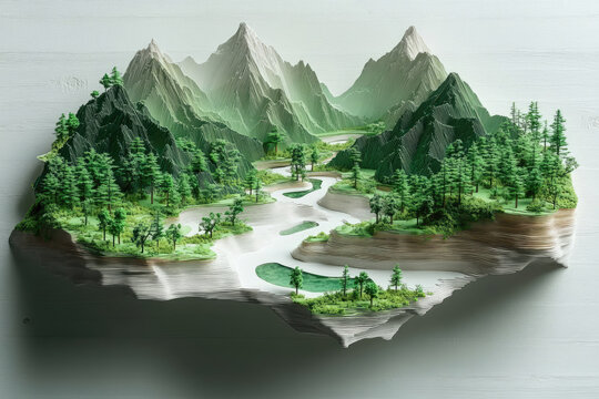 Scenic Topographic Paper Style Map of a Peaceful Island