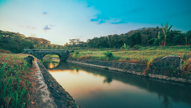 landscape with river and bridge