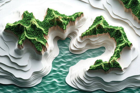 Scenic Topographic Paper Style Map of a Peaceful Island