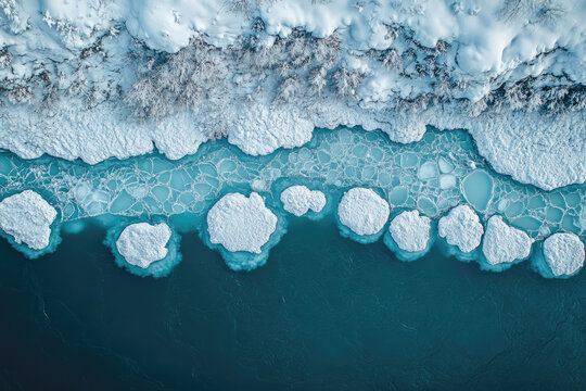 High Altitude Winter Scene with Ice-Covered River