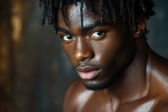 The Brooding Muscular Black Male Supermodel Poses with Intensity