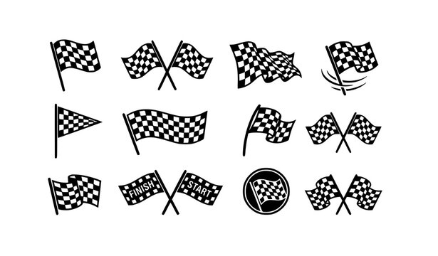 Checkered race flags collection set of sport racing finish banners