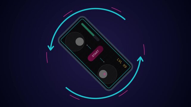Smartphone Rotating and Transforming into a Horizontal Mobile Gaming Controller with Start Button and Level 99 Display