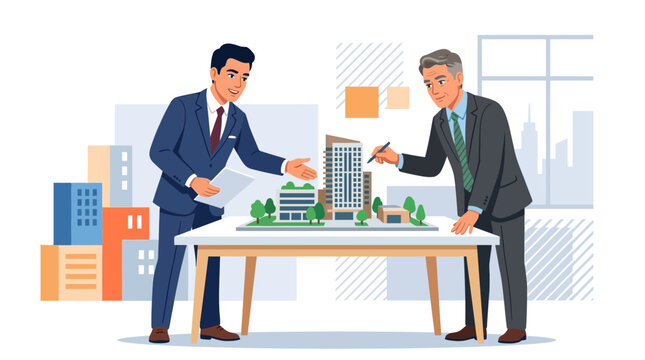 Architects Discussing Building Model, Real Estate Development Concept