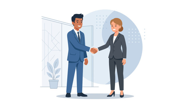 Business handshake between diverse colleagues in modern office, agreement and partnership concept