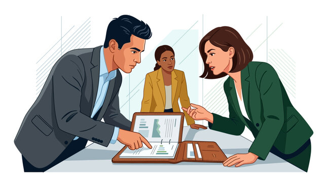 Business Meeting: Diverse Team Discussing Charts and Data in a Modern Office