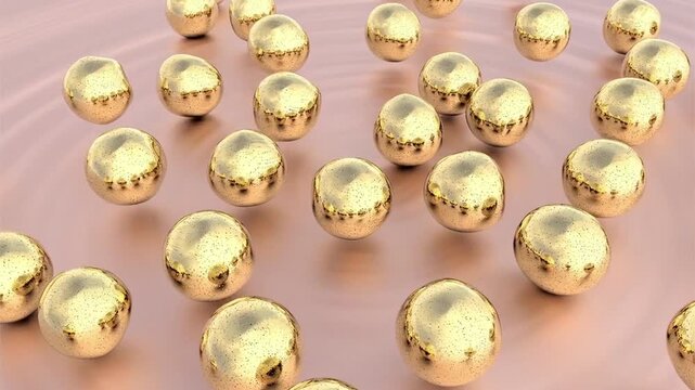 Gold nanoparticles, 3D animation. Metallic nanomaterials widely studied for drug delivery, diagnostics, imaging, biosensing, photothermal therapy and biomedical research.
