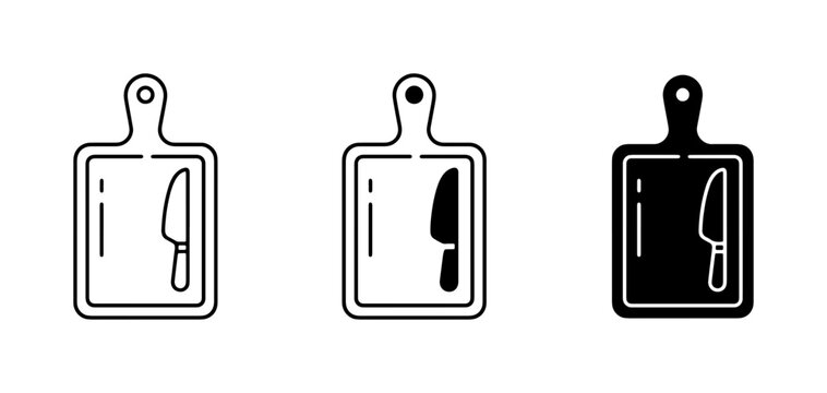 Cutting board and knife icon, solid for cooking