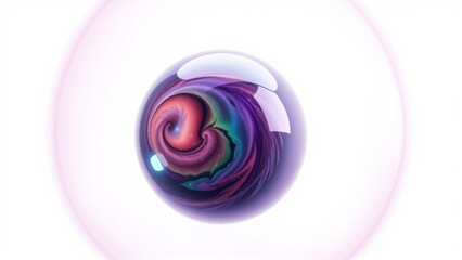 Fototapeta premium Swirling orb glows within luminous bubble. Colors blend, creating hypnotic visual effect. Abstract design evokes cosmic energy.