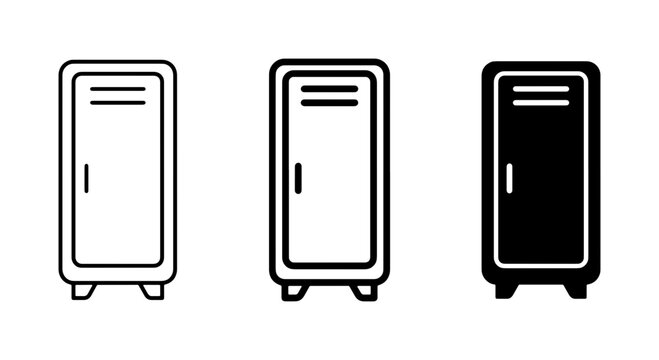 Locker icons set with single door and vent detail for gym, school or office storage