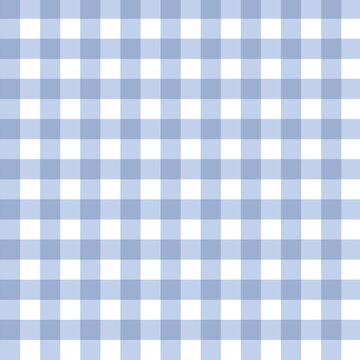 Classic Blue and White Gingham Check &mdash; Timeless Plaid Seamless Pattern. Perfectly balanced equal squares create a fresh, versatile design suitable for baby clothing, nursery decor, picnic themes. 