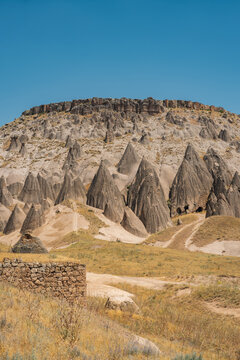 Volcanic tuff formations surrounding Selime Cathedral area in Cappadocia, Aksaray, Turkey