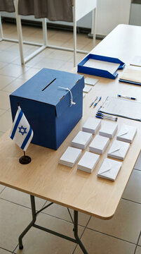 Voting box and materials at polling station in Israel  