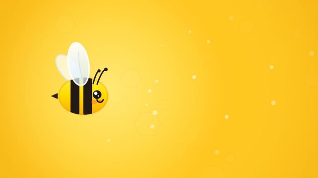 Cute cartoon bee illustration on a yellow hexagonal background