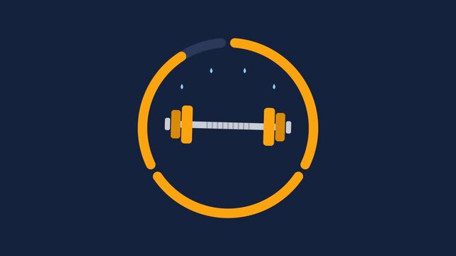 Fitness Barbell Progress Circle Icon. Flat design workout timer or exercise load indicator on a dark background.