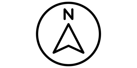 Compass direction north arrow icon inside circle for navigation and orienteering maps. © Visionix