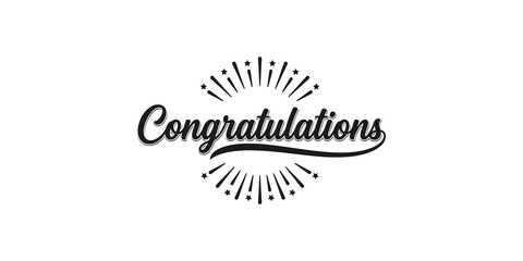 Congratulations typography design with explosive star bursts for achievement celebration banners. © Visionix