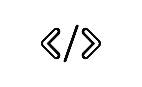 Angle brackets with forward slash represent code syntax on a white background
