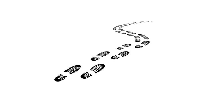 Shoe footprints path winding trail vector icon for adventure mapping.