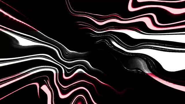 Abstract flowing liquid lines in red, white, and black, marble effect texture, artistic digital background with fluid curves and vibrant color patterns