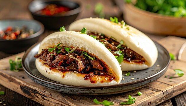 Traditional Asian bao with savory meat filling