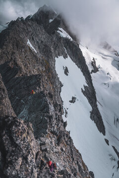 Mountaineers Navigating Narrow Rocky Ridge in Squamish