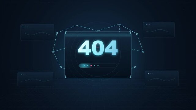 Futuristic digital 404 error page with glowing tech interface