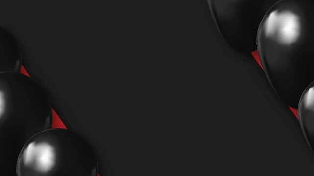 Black friday sale banner background loop with shiny glossy floating balloons and dark copy space for template text.
