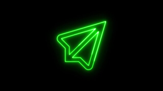 Neon Green Paper Plane Icon Glowing Send Arrow Seamless Loop Animation Visual Effect Video For Intros And Overlays