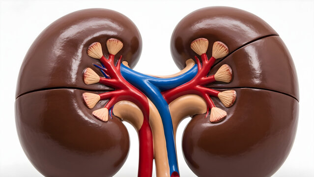 Anatomical Model of Human Kidneys with Detailed Renal Veins and Arteries for Educational Medical Studies and Healthcare Diagnostics