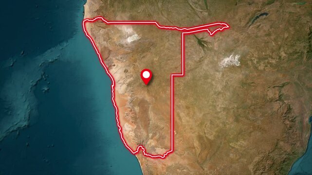 Namibia Map Highlight Animation, Namibia Country Location Map, African Geographic Territory Outline and Coastal Region