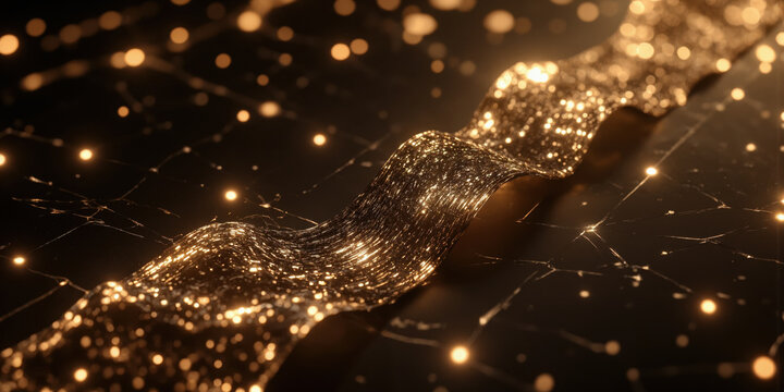 Mocha Musse with Flowing Metallic Waves and Data Grids A calming mocha canvas with metallic waves in gold and silver