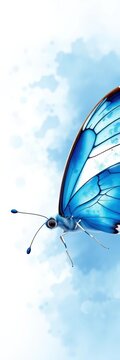 Delicate blue butterfly with watercolor background, dreamy, watercolor