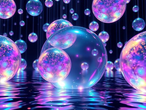 Iridescent orbs suspended in a sea of uncertainty, uncertainty, sea