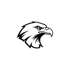 Fototapeta premium Aggressive Eagle Head Silhouette, Black and White Vector Logo Mascot Art