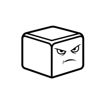 Angry Cube Character with Grumpy Face, Cartoon Style Vector Illustration