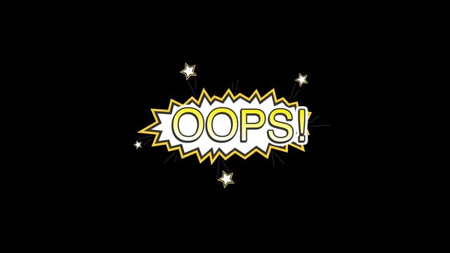 A Modern Comic Book OOPS Word Explosion Animation Black Screen, Seamless Loop, 4K Doodle Background