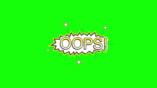 A Modern Comic Book OOPS Word Explosion Animation Green Screen, Seamless Loop, 4K Doodle Background