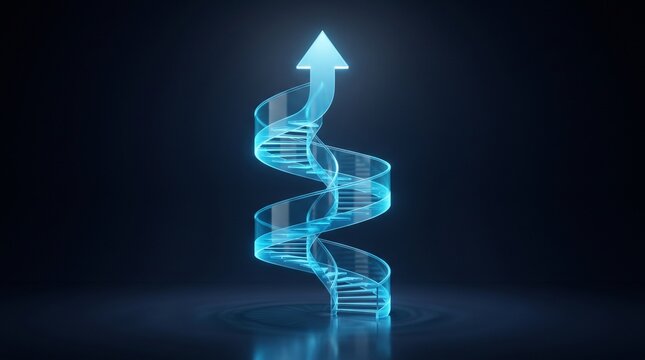 Business Growth Strategy with Glowing Blue Spiral Arrow Rising Upward Representing Continuous Improvement Innovation and Accelerated Progress