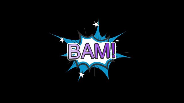 A Modern Comic Book BAM Word Explosion Animation Black Screen, Seamless Loop, 4K Doodle Background