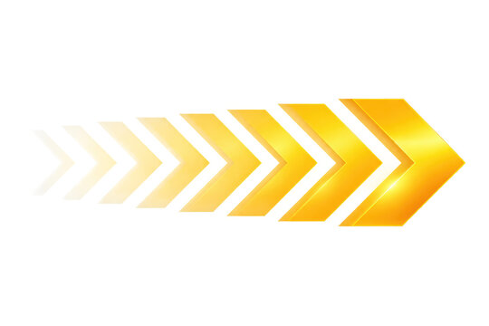 Yellow gradient chevron arrow pattern pointing right with fading effect for business presentations, directional signage, web interfaces, and marketing layouts