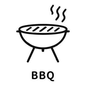 BBQ・バーベキューグリルと湯気のアイコンピクトグラムと文字 BBQ and barbecue grill icon pictograph with text