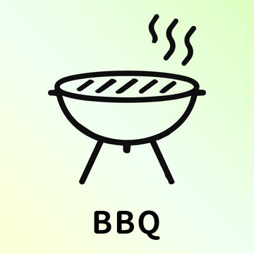 BBQ・バーベキューグリルと湯気のアイコンピクトグラムと文字 BBQ and barbecue grill icon pictograph with text